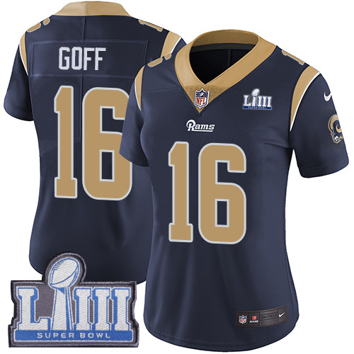 Nike Los Angeles Rams #16 Jared Goff Navy Blue Team Color Super Bowl LIII Bound Women’s Stitched NFL Vapor Untouchable Limited Jersey