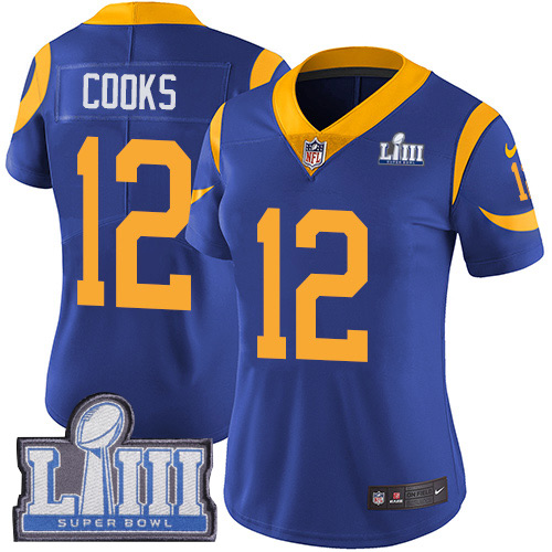 Nike Los Angeles Rams #12 Brandin Cooks Royal Blue Alternate Super Bowl LIII Bound Women’s Stitched NFL Vapor Untouchable Limited Jersey