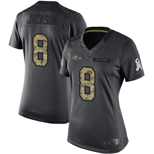 Nike Baltimore Ravens #8 Lamar Jackson Black Women’s Stitched NFL Limited 2016 Salute to Service Jersey