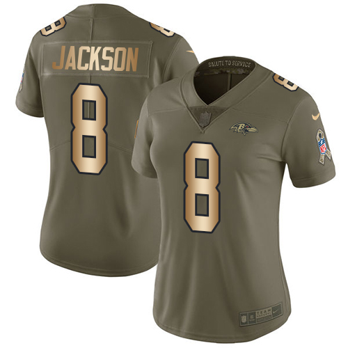 Nike Baltimore Ravens #8 Lamar Jackson Olive/Gold Women’s Stitched NFL Limited 2017 Salute to Service Jersey