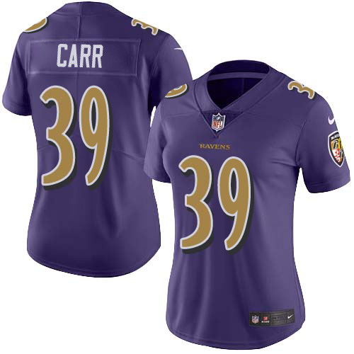 Nike Baltimore Ravens #39 Brandon Carr Purple Women’s Stitched NFL Limited Rush Jersey