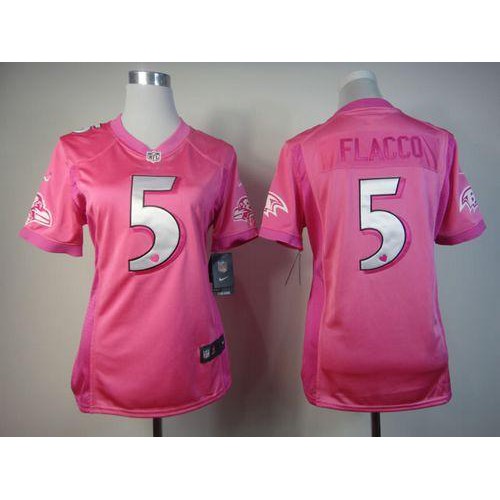 Nike Baltimore Ravens #5 Joe Flacco Pink Women’s Be Luv’d Stitched NFL Elite Jersey
