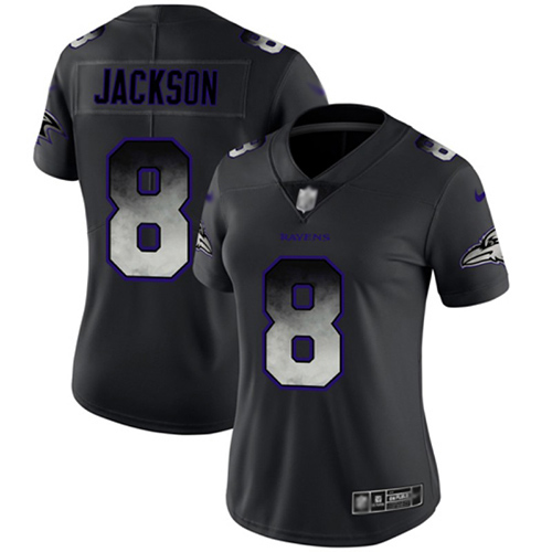 Nike Baltimore Ravens #8 Lamar Jackson Black Women’s Stitched NFL Vapor Untouchable Limited Smoke Fashion Jersey