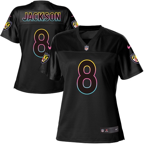 Nike Baltimore Ravens #8 Lamar Jackson Black Women’s NFL Fashion Game Jersey