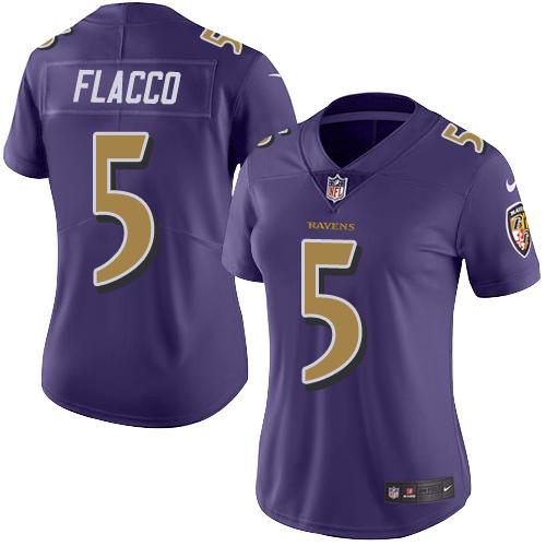 Nike Baltimore Ravens #5 Joe Flacco Purple Women’s Stitched NFL Limited Rush Jersey