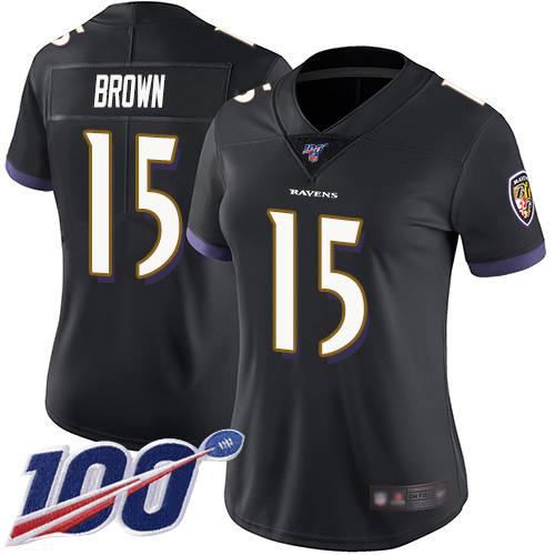 Nike Baltimore Ravens #15 Marquise Brown Black Alternate Women’s Stitched NFL 100th Season Vapor Limited Jersey
