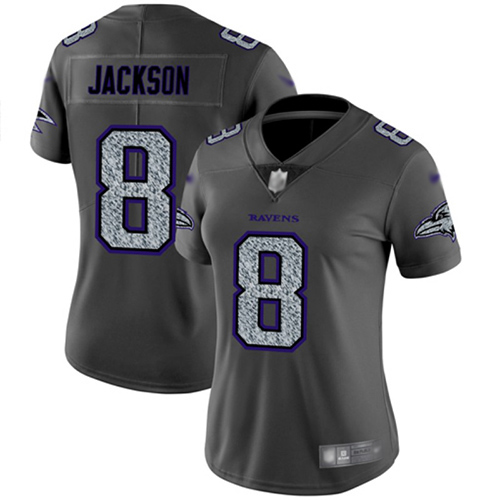Nike Baltimore Ravens #8 Lamar Jackson Gray Static Women’s Stitched NFL Vapor Untouchable Limited Jersey