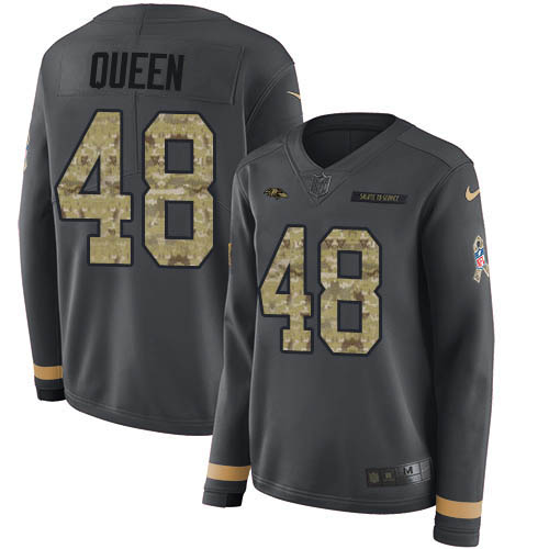 Nike Baltimore Ravens #48 Patrick Queen Anthracite Salute to Service Women’s Stitched NFL Limited Therma Long Sleeve Jersey