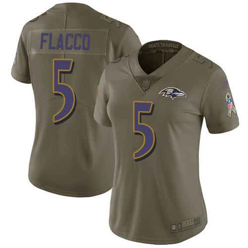 Nike Baltimore Ravens #5 Joe Flacco Olive Women’s Stitched NFL Limited 2017 Salute to Service Jersey