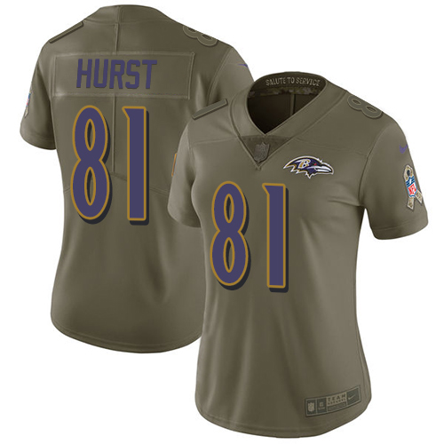 Nike Baltimore Ravens #81 Hayden Hurst Olive Women’s Stitched NFL Limited 2017 Salute to Service Jersey