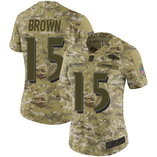 Nike Baltimore Ravens #15 Marquise Brown Camo Women’s Stitched NFL Limited 2018 Salute to Service Jersey