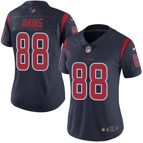Nike Houston Texans #88 Jordan Akins Navy Blue Women’s Stitched NFL Limited Rush Jersey