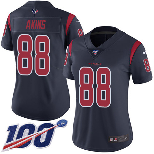 Nike Houston Texans #88 Jordan Akins Navy Blue Women’s Stitched NFL Limited Rush 100th Season Jersey