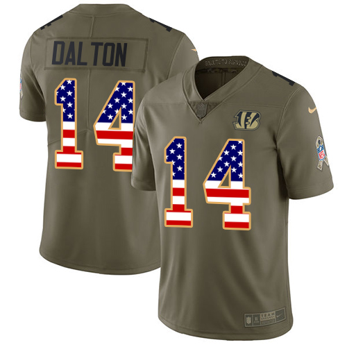 Nike Cincinnati Bengals #14 Andy Dalton Olive/USA Flag Youth Stitched NFL Limited 2017 Salute to Service Jersey
