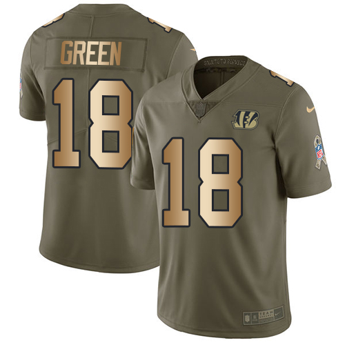 Nike Cincinnati Bengals #18 A.J. Green Olive/Gold Youth Stitched NFL Limited 2017 Salute to Service Jersey