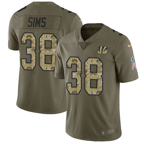Nike Cincinnati Bengals #38 LeShaun Sims Olive/Camo Youth Stitched NFL Limited 2017 Salute To Service Jersey