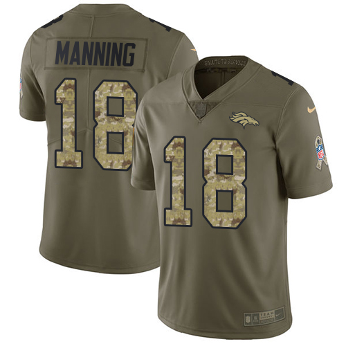 Nike Denver Broncos #18 Peyton Manning Olive/Camo Youth Stitched NFL Limited 2017 Salute to Service Jersey