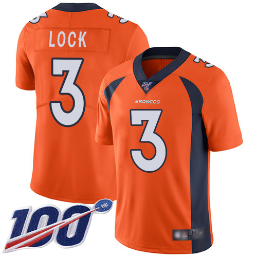 Nike Denver Broncos #3 Drew Lock Orange Team Color Youth Stitched NFL 100th Season Vapor Limited Jersey