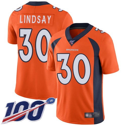 Nike Denver Broncos #30 Phillip Lindsay Orange Team Color Youth Stitched NFL 100th Season Vapor Limited Jersey