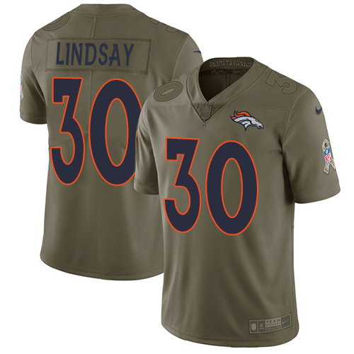 Nike Denver Broncos #30 Phillip Lindsay Olive Youth Stitched NFL Limited 2017 Salute to Service Jersey