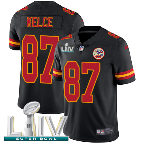 Nike Kansas City Chiefs #87 Travis Kelce Black Super Bowl LIV 2020 Youth Stitched NFL Limited Rush Jersey