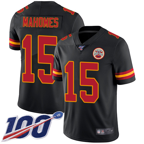 Nike Kansas City Chiefs #15 Patrick Mahomes Black Youth Stitched NFL Limited Rush 100th Season Jersey