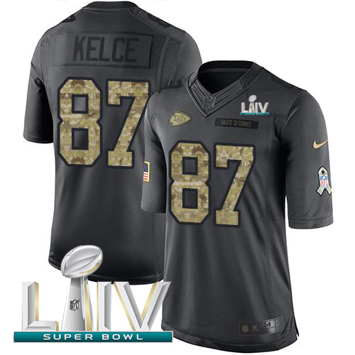Nike Kansas City Chiefs #87 Travis Kelce Black Super Bowl LIV 2020 Youth Stitched NFL Limited 2016 Salute to Service Jersey