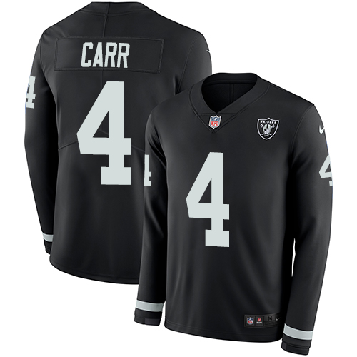 Nike Las Vegas Raiders #4 Derek Carr Black Team Color Youth Stitched NFL Limited Therma Long Sleeve Jersey