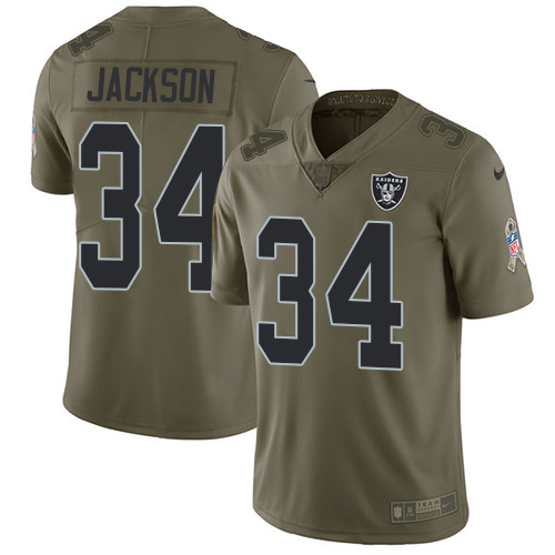 Nike Las Vegas Raiders #34 Bo Jackson Olive Youth Stitched NFL Limited 2017 Salute to Service Jersey