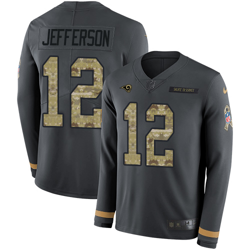 Nike Los Angeles Rams #12 Van Jefferson Anthracite Salute to Service Youth Stitched NFL Limited Therma Long Sleeve Jersey