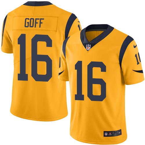 Nike Los Angeles Rams #16 Jared Goff Gold Youth Stitched NFL Limited Rush Jersey