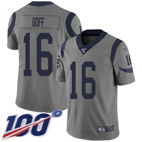 Nike Los Angeles Rams #16 Jared Goff Gray Youth Stitched NFL Limited Inverted Legend 100th Season Jersey