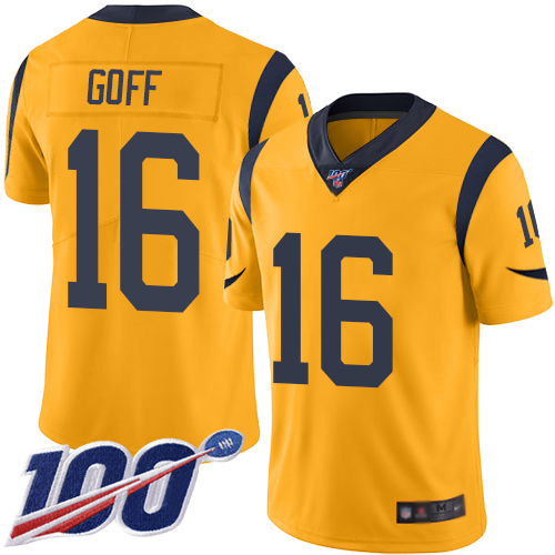 Nike Los Angeles Rams #16 Jared Goff Gold Youth Stitched NFL Limited Rush 100th Season Jersey