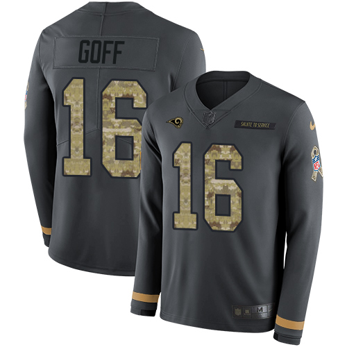Nike Los Angeles Rams #16 Jared Goff Anthracite Salute to Service Youth Stitched NFL Limited Therma Long Sleeve Jersey