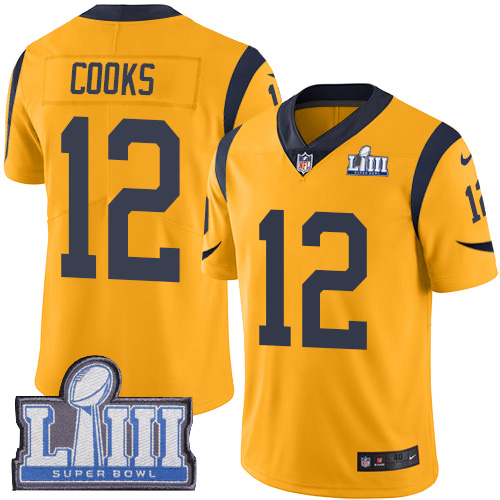 Nike Los Angeles Rams #12 Brandin Cooks Gold Super Bowl LIII Bound Youth Stitched NFL Limited Rush Jersey