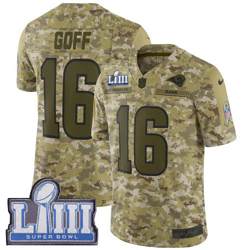 Nike Los Angeles Rams #16 Jared Goff Camo Super Bowl LIII Bound Youth Stitched NFL Limited 2018 Salute to Service Jersey