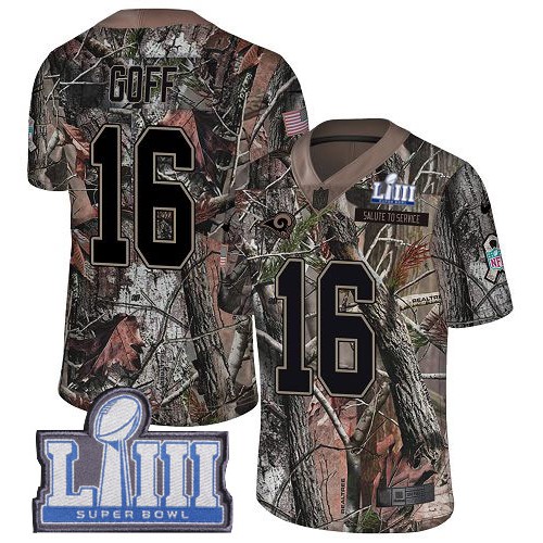 Nike Los Angeles Rams #16 Jared Goff Camo Super Bowl LIII Bound Youth Stitched NFL Limited Rush Realtree Jersey