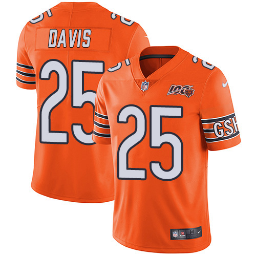 Nike Chicago Bears #25 Mike Davis Orange Men’s 100th Season Stitched NFL Limited Rush Jersey