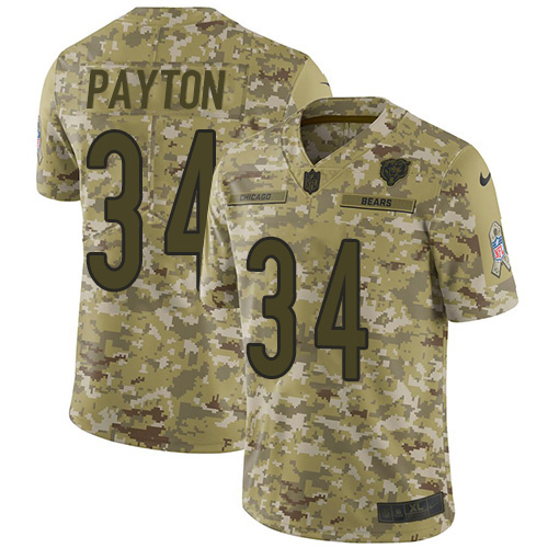 Nike Chicago Bears #34 Walter Payton Camo Men’s Stitched NFL Limited 2018 Salute To Service Jersey