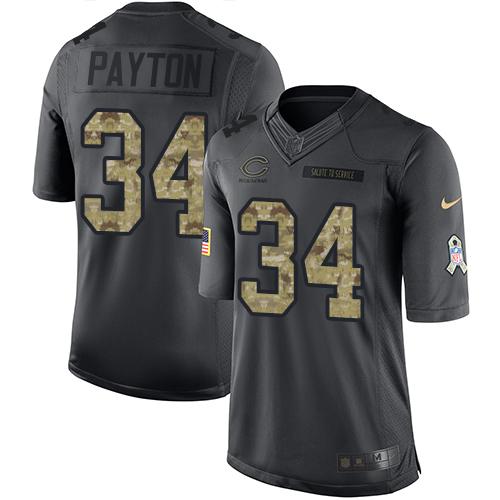Nike Chicago Bears #34 Walter Payton Black Men’s Stitched NFL Limited 2016 Salute to Service Jersey