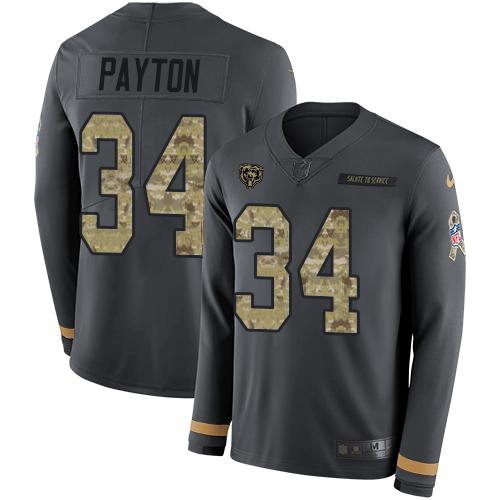 Nike Chicago Bears No34 Walter Payton Anthracite Salute to Service Women's Stitched NFL Limited Therma Long Sleeve Jersey