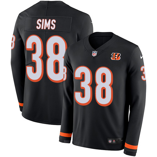 Nike Cincinnati Bengals #38 LeShaun Sims Black Team Color Men’s Stitched NFL Limited Therma Long Sleeve Jersey