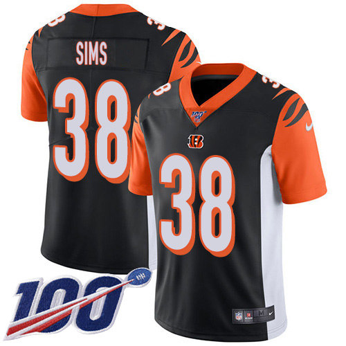 Nike Cincinnati Bengals #38 LeShaun Sims Black Team Color Men’s Stitched NFL 100th Season Vapor Untouchable Limited Jersey
