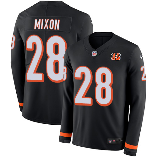 Nike Cincinnati Bengals #28 Joe Mixon Black Team Color Men’s Stitched NFL Limited Therma Long Sleeve Jersey