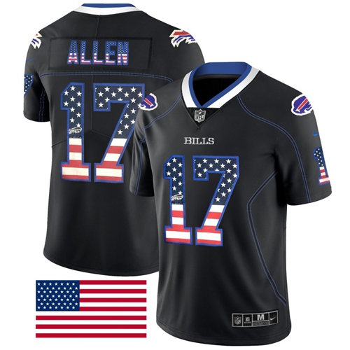 Nike Buffalo Bills #17 Josh Allen Black Men’s Stitched NFL Limited Rush USA Flag Jersey