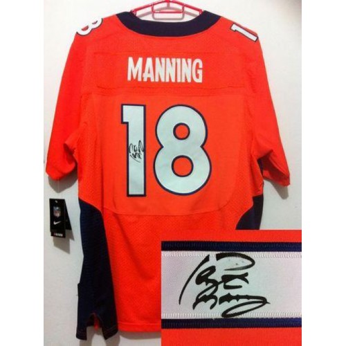 Nike Denver Broncos #18 Peyton Manning Orange Team Color Men’s Stitched NFL Elite Autographed Jersey
