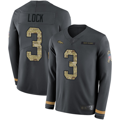 Nike Denver Broncos #3 Drew Lock Anthracite Salute to Service Men’s Stitched NFL Limited Therma Long Sleeve Jersey