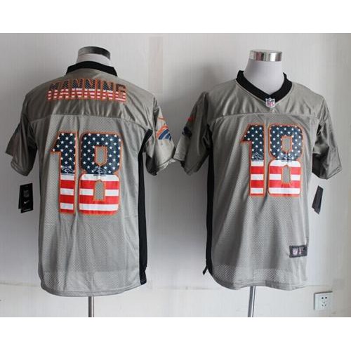 Nike Denver Broncos #18 Peyton Manning Grey Men’s Stitched NFL Elite USA Flag Fashion Jersey