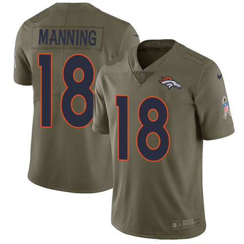 Nike Denver Broncos #18 Peyton Manning Olive Men’s Stitched NFL Limited 2017 Salute to Service Jersey