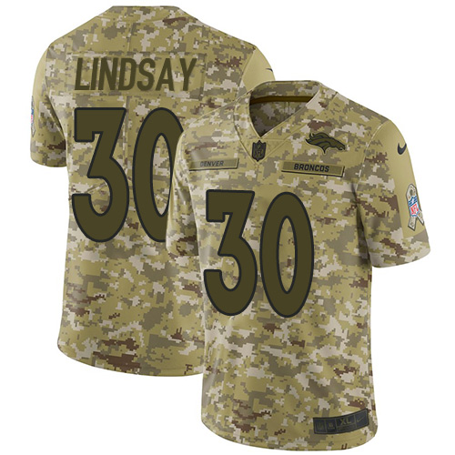 Nike Denver Broncos #30 Phillip Lindsay Camo Men’s Stitched NFL Limited 2018 Salute To Service Jersey